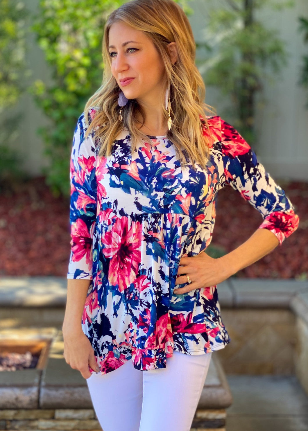 Navy and Bloom Babydoll Top