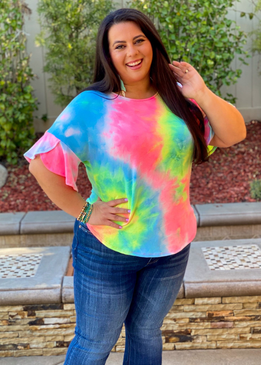 Rainbow Sherbet Tie Dye Bell Sleeve Top