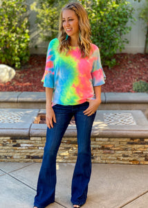 Rainbow Sherbet Tie Dye Bell Sleeve Top