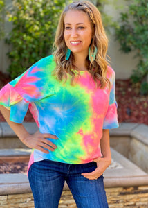 Rainbow Sherbet Tie Dye Bell Sleeve Top