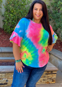 Rainbow Sherbet Tie Dye Bell Sleeve Top