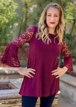 Load image into Gallery viewer, Wine and Lace Bell Sleeve Top