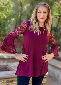 Wine and Lace Bell Sleeve Top