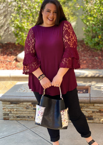 Wine and Lace Bell Sleeve Top